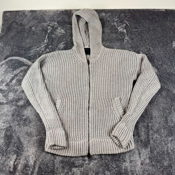 Nicole Farhi Chunky Knitted 100% Wool Hoodie Full Zip Gray Jacket Men's M* - Picture 1 of 16